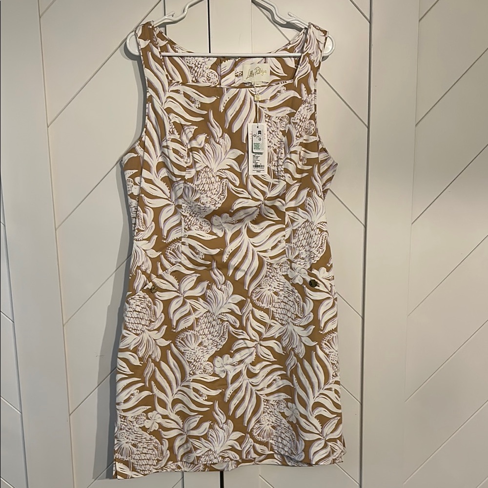 Lilly Pulitzer Tan and White Mini Dress " The Lilly shift "  stretchy